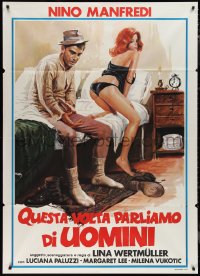 1p0362 LET'S TALK ABOUT MEN Italian 1p R1970s art of Nino Manfredi & sexy redhead by de Berardinis!