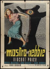 1p0729 MAD MAGICIAN Italian 1p 1958 cool completely different art of scared girl & eye by Vittorio!