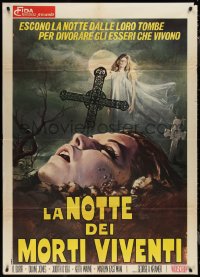 1p0369 NIGHT OF THE LIVING DEAD Italian 1p 1970 zombie classic, art of girl rising from the grave!