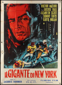 1p0748 EASY LIVING Italian 2p R1961 completely different art of Victor Mature over football players!