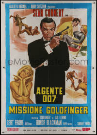 1p0394 GOLDFINGER Italian 2p R1980s art of Sean Connery as James Bond + sexy golden Shirley Eaton!
