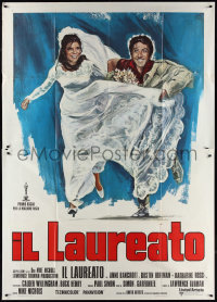 1p0395 GRADUATE Italian 2p R1974 different art of Dustin Hoffman & Katharine Ross in wedding gown!