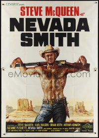 1p0752 NEVADA SMITH Italian 2p R1970s art of barechested Steve McQueen with rifle on his shoulders!