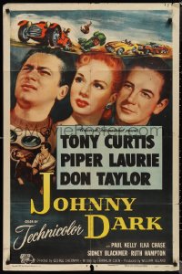 1p1547 JOHNNY DARK 1sh 1954 Tony Curtis, Piper Laurie, Don Taylor, cool car racing art, rare!