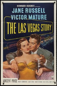 1p1551 LAS VEGAS STORY 1sh 1952 art of Mature & sexy Jane Russell in Sin City, Howard Hughes!