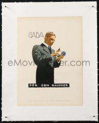 1p0225 LUDWIG HOHLWEIN linen German book page 1926 Gaba, art of man with cigar & tobacco tin!