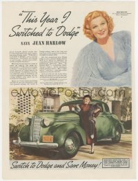 1p1032 JEAN HARLOW magazine page 1937 this year she switched to driving a Dodge car & saved money!