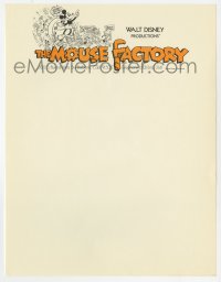 1p0868 MOUSE FACTORY 9x11 letterhead 1972 Walt Disney, great cartoon image of Mickey Mouse!