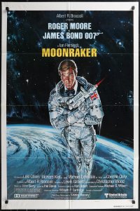 1p1572 MOONRAKER style A int'l teaser 1sh 1979 art of Roger Moore as Bond in space by Goozee!