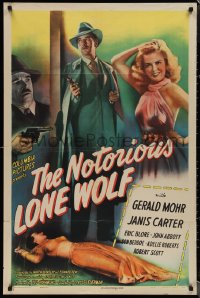 1p1582 NOTORIOUS LONE WOLF 1sh 1946 can Gerald Mohr save Janis Carter, who only has minutes to live!