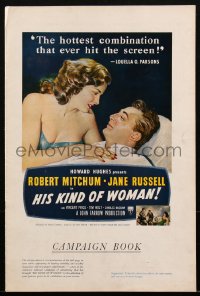 1p0569 HIS KIND OF WOMAN pressbook 1951 Robert Mitchum, Jane Russell, Howard Hughes, very rare!