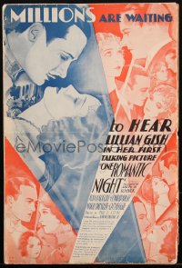 1p0601 ONE ROMANTIC NIGHT pressbook 1930 Lillian Gish, La Rocque, remade as The Swan, ultra rare!