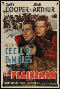 1p1588 PLAINSMAN 1sh R1946 close up of Gary Cooper & Jean Arthur, Cecil B. DeMille, ultra rare!