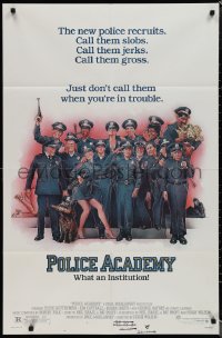 1p1593 POLICE ACADEMY 1sh 1984 Steve Guttenberg, Kim Cattrall, Drew Struzan police artwork!