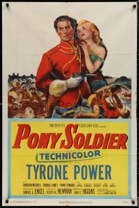 1p1594 PONY SOLDIER 1sh 1952 art of Royal Canadian Mountie Tyrone Power & Penny Edwards!