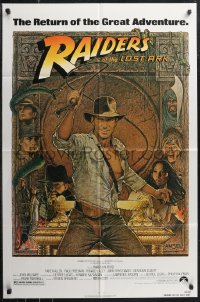 1p1598 RAIDERS OF THE LOST ARK 1sh R1982 great Richard Amsel art of adventurer Harrison Ford!