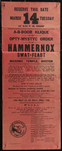 1p1077 HAMMERNOX SWAT FEAST 11x27 special poster 1916 A-B-Door Klique of the Opty-Mystic Order!