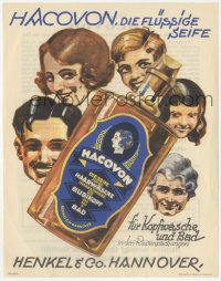1p1025 HENKEL 2-sided 9x11 German advertising poster 1920s art of happy family with liquid soap!