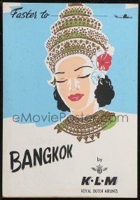 1p0994 KLM BANGKOK 10x14 Dutch standee 1950s art of Thai woman & Lockheed Constellation airplane!