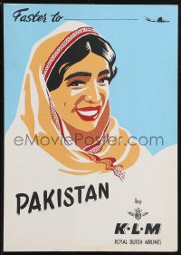 1p0995 KLM PAKISTAN 10x14 Dutch standee 1950s art of woman & Lockheed Constellation airplane!