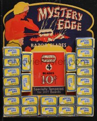 1p0996 MYSTERY EDGE 11x13 standee 1940s razor blades specially tempered for stiff beards, rare!