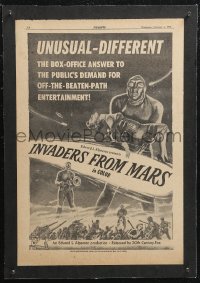 1p0233 INVADERS FROM MARS linen trade ad 1953 unusual - different, off-the-beaten-path, great art!