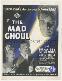 1p1196 MAD GHOUL English trade ad 1946 Mayan nerve gas turns David Bruce into a zombie, Universal!