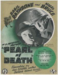 1p1203 PEARL OF DEATH English trade ad 1944 Basil Rathbone as Sherlock Holmes, Nigel Bruce as Watson