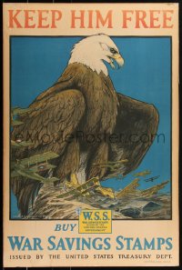 1p0102 KEEP HIM FREE 20x30 WWI war poster 1917 incredible bald eagle art by Charles L. Bull!