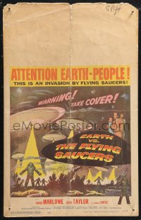 1p0444 EARTH VS. THE FLYING SAUCERS WC 1956 Ray Harryhausen classic, cool art of UFOs & aliens!