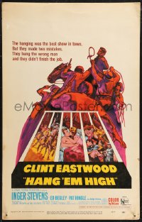 1p0456 HANG 'EM HIGH WC 1968 Clint Eastwood, they hung the wrong man, cool art by Sandy Kossin!