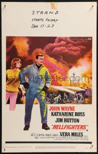 1p0459 HELLFIGHTERS WC 1968 John Wayne as fireman Red Adair, Katharine Ross, art of blazing inferno