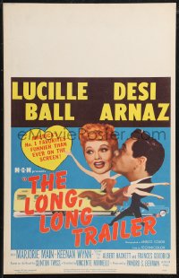 1p0476 LONG, LONG TRAILER WC 1954 wacky big head artwork of Desi Arnaz kissing Lucy Ball!