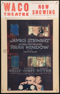 1p0494 REAR WINDOW WC 1954 Alfred Hitchcock, voyeur Jimmy Stewart w/ binoculars & sexy Grace Kelly!