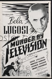 1p1679 MURDER BY TELEVISION pressbook 1935 Bela Lugosi, inventor killed because of TV, perfect crime!