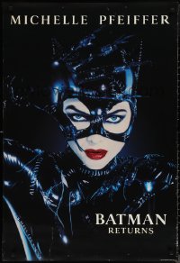 1r0953 BATMAN RETURNS teaser 1sh 1992 Tim Burton, Michelle Pfeiffer as Catwoman, undated design!