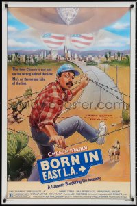 1r0975 BORN IN EAST L.A. 1sh 1987 great artwork of Cheech Marin crossing the border!