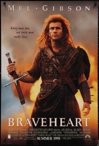 1r0978 BRAVEHEART int'l advance DS 1sh 1995 Mel Gibson as William Wallace in the Scottish Rebellion!