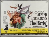 1r0448 BIRDS British quad 1963 Alfred Hitchcock shown, Tippi Hedren, classic art, very rare!