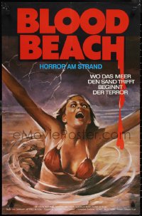 1r0315 BLOOD BEACH German 1981 classic Jaws parody art of girl in bikini sinking in quicksand!