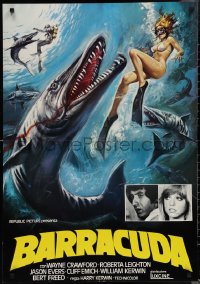 1r0606 BARRACUDA Italian 1sh 1979 great artwork of huge killer fish attacking sexy diver in bikini!