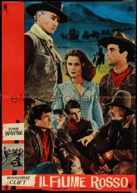 1r0662 RED RIVER Italian 27x38 pbusta R1960s different montage of John Wayne, Clift & top stars!