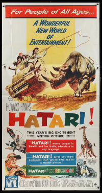 1t0217 HATARI 3sh 1962 Howard Hawks, great Frank McCarthy artwork of John Wayne in Africa!