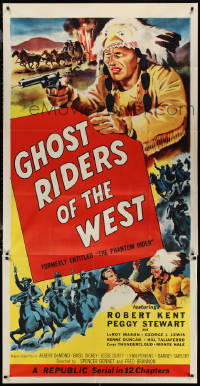 1t0222 PHANTOM RIDER 3sh R1954 Republic serial, art of Native American, Ghost Riders of the West!