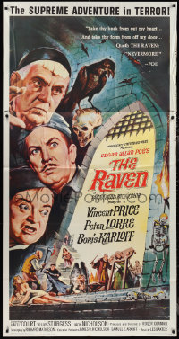 1t0223 RAVEN 3sh 1963 art of Boris Karloff, Vincent Price & Peter Lorre by Reynold Brown!