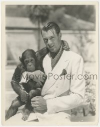 1t2220 GARY COOPER 8.25x10.25 still 1932 with Toluca the baby chimp he brought back from Africa!