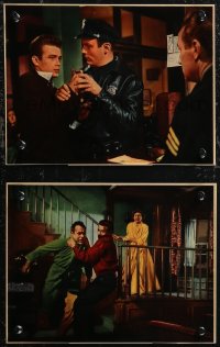 1t2459 REBEL WITHOUT A CAUSE 2 color 7.5x9.5 stills 1956 Nicholas Ray, James Dean w/ police & Backus!