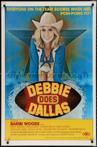 1t0773 DEBBIE DOES DALLAS 25x38 1sh 1978 sexy art of cheerleader Bambi Woods over title football!