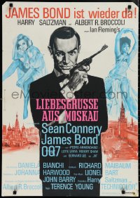 1t0251 FROM RUSSIA WITH LOVE German R1968 different art of Connery as James Bond w/ sexy girls!