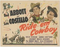 1t1086 RIDE 'EM COWBOY TC 1942 Bud Abbott & Lou Costello, great art of sexy cowgirls, rare!